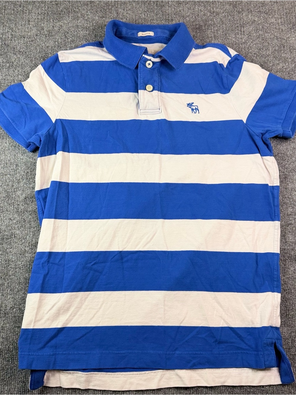 Y2K Abercrombie & Fitch Blue White Striped Muscle Fit Polo Shirt Youth Size XL